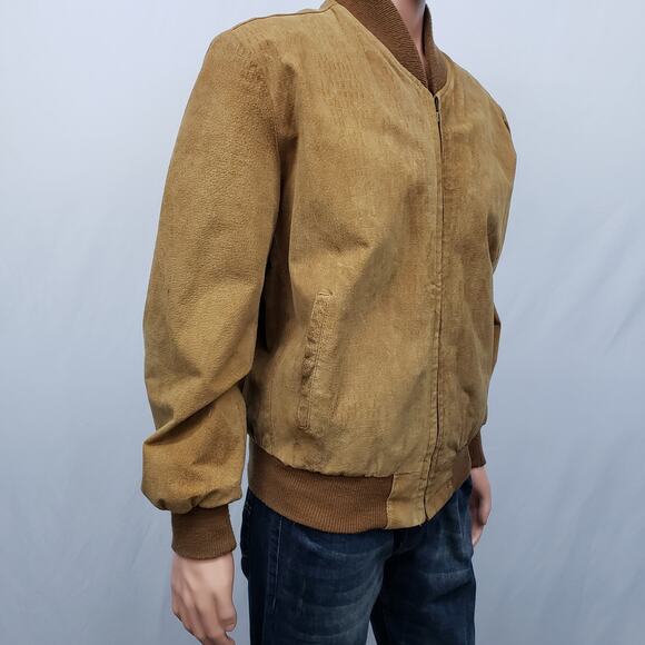Vintage CROCODILE Leather Suede Bomber Jacket Full zip Italy Made Tan/Camel - Picture 6 of 12